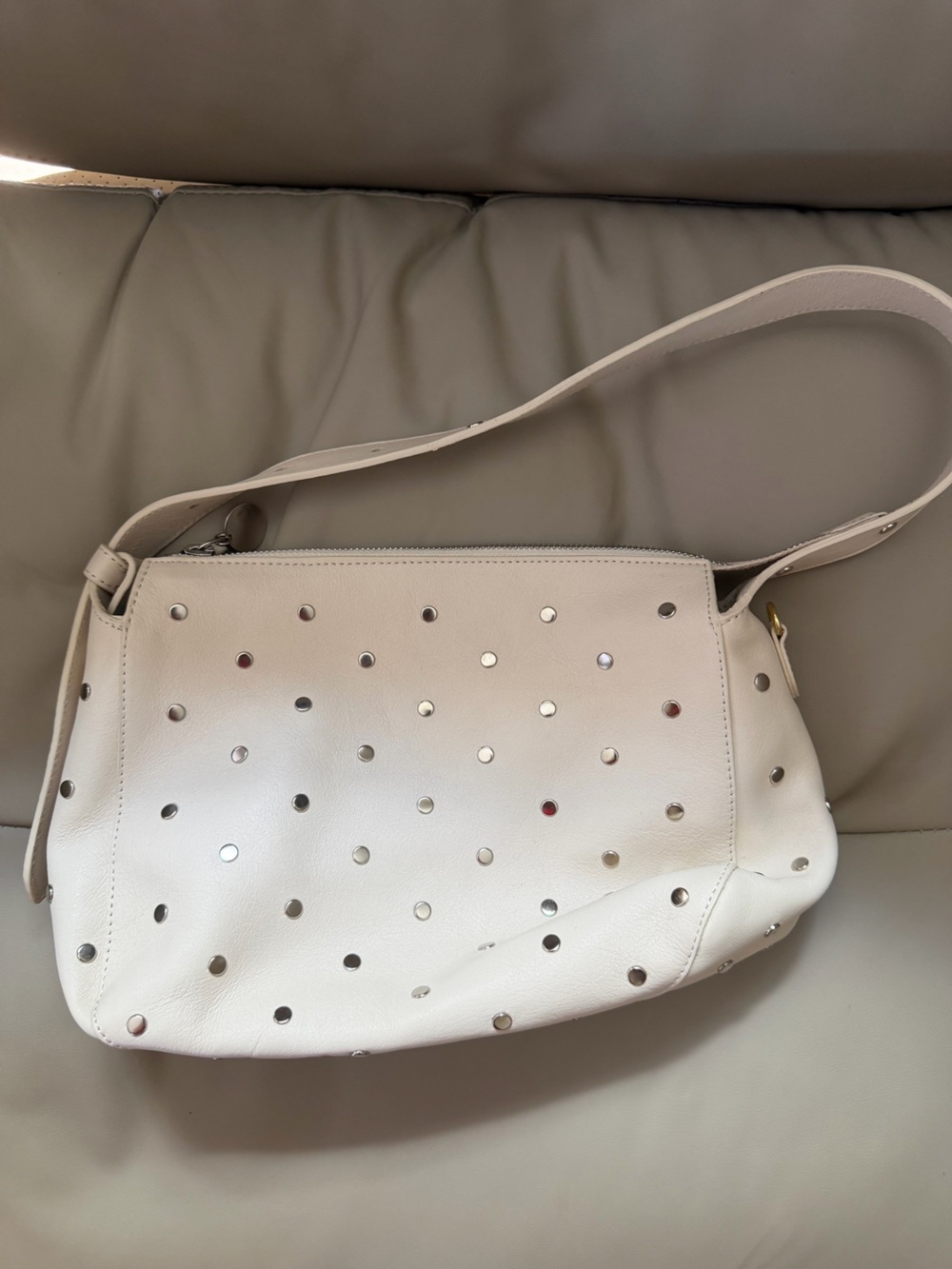 Clare V. Fleurine Shoulder Bag with Stud Detail in Cream